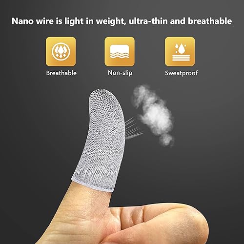 Miniatura 2 de 10 fundas para dedos para juegos móviles PUBG, fibra plateada de 0.012in, sensación suave, antisudor, ajuste extremadamente delgado para todos los