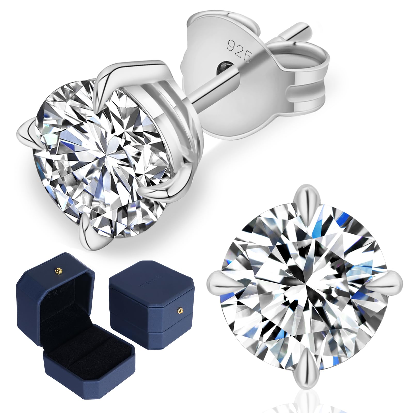 2 Caratt Round Cut GRA Moissanite Diamond Earrings 14k White Gold 6 mm