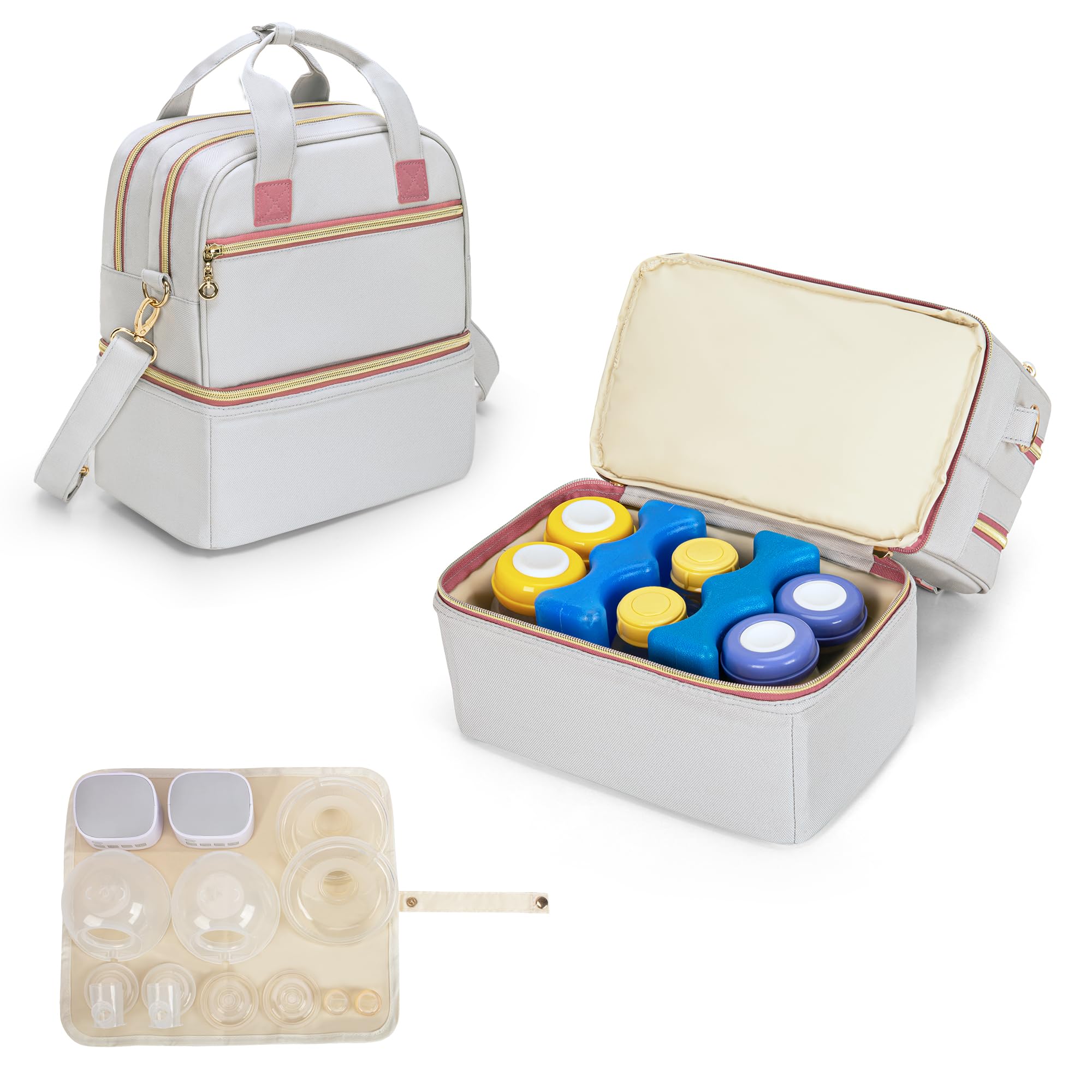 Damero Wearable Breast Pump Bag with Cooler Compartment Compatible with Elvie, Willow and Medela Electronic Pumps, Wearable Pump Tote with Waterproof