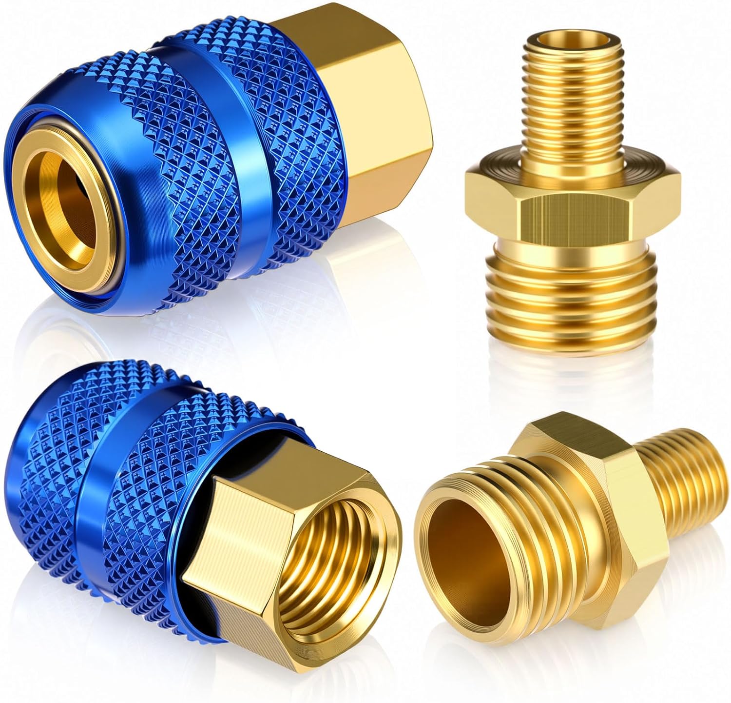 Chumia 2 Pcs Locking Air Chuck, 1/4" Fnpt Brass Closed Flow Tire Chuck Quick Connect, 2 Pcs Brass Air Inflator Adapter 1/4 Npt(M) to Standard Schrader Valve(M) for Auto Compressor & Pressure Gauge