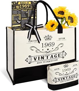 YeohJoy 57th Birthday Gifts for Women Canvas Tote Bag Travel Gear, Unique 57 Years Old Birthday Gifts for Mom Aunt Friends Wife Sister Her, Vintage 1969 Handbag & Cosmetic Bag & Back in 1969 Poster