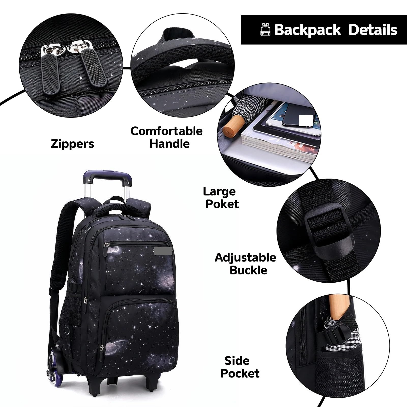 Zaino scolastico con ruote a rotelle for ragazzo 6 Trolley for libri Bagaglio a mano