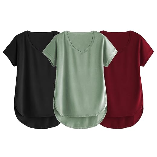 Fabricorn Combo of Three Cotton V-Neck Up Down Short Sleeve Tshirt for Women (Pack of 3)