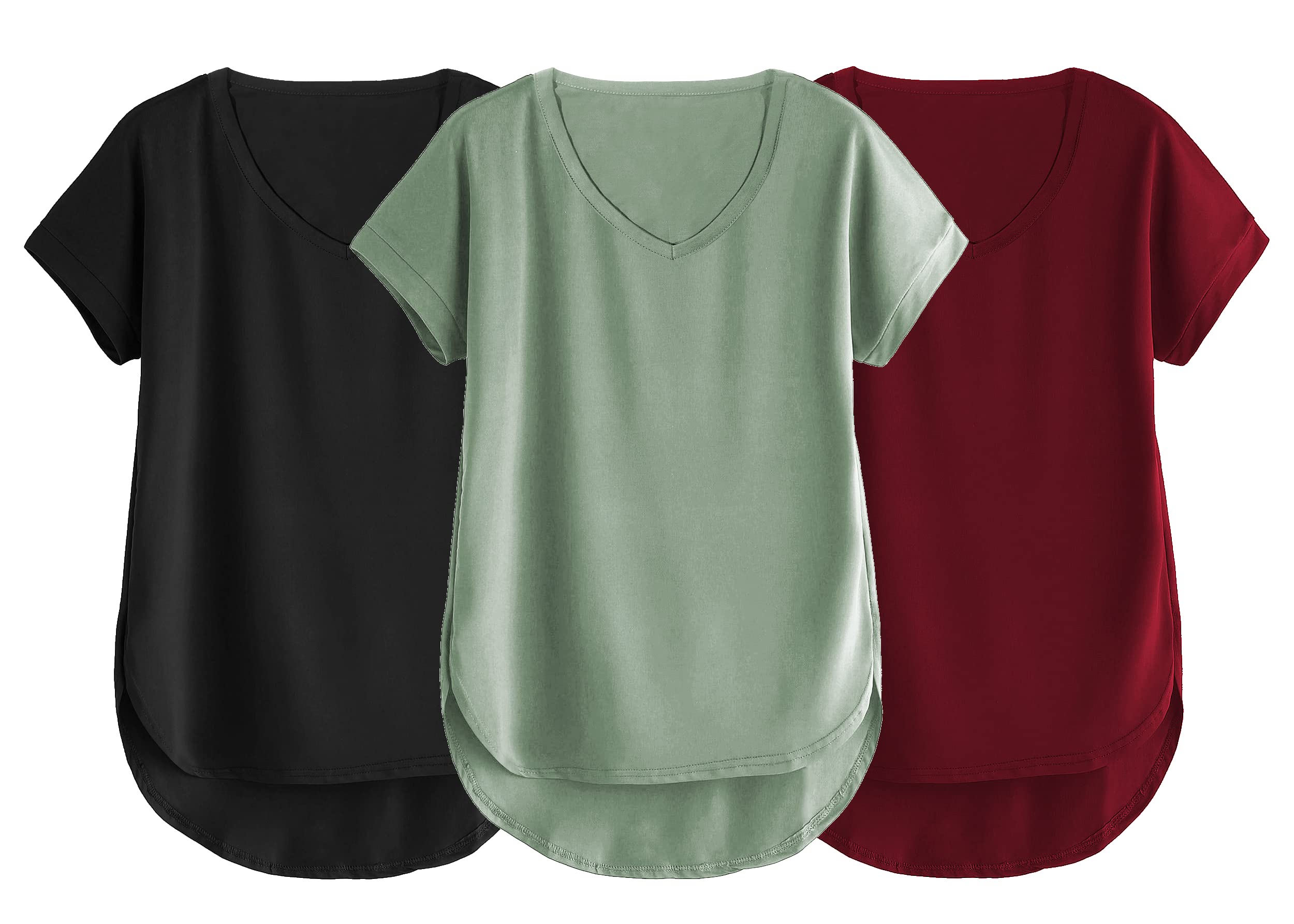 Combo of Three Cotton V-Neck Up Down Short Sleeve Tshirt for Women (Pack of 3)-image-15
