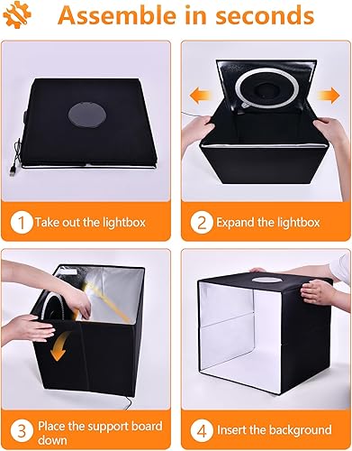 Miniatura 5 de STN Caja de luz fotográfica de 16 x 16 pulgadas, 160 LED, plegable, caja de luz para fotografía CRI 97, caja de luz de estudio fotográfico con 6