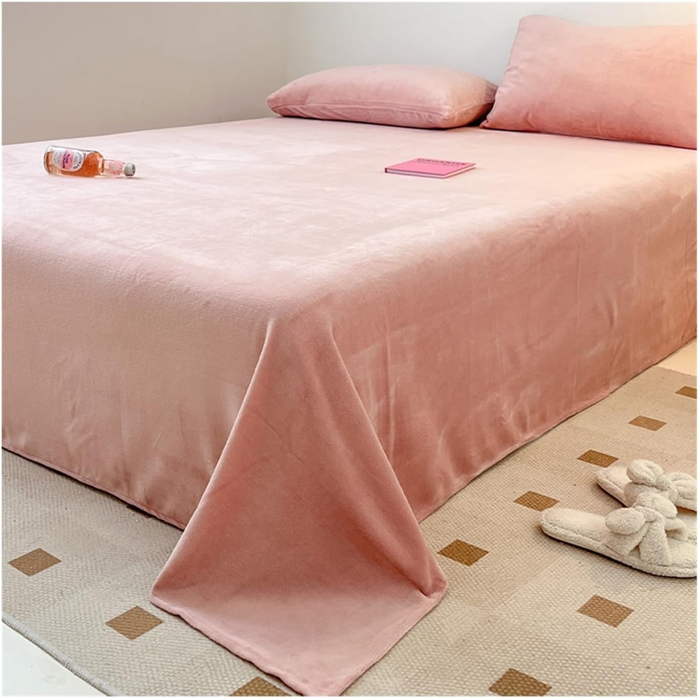 Warm Fleece Bed Sheet without Elastic Fluffy Plush Flannel Bed Sheet