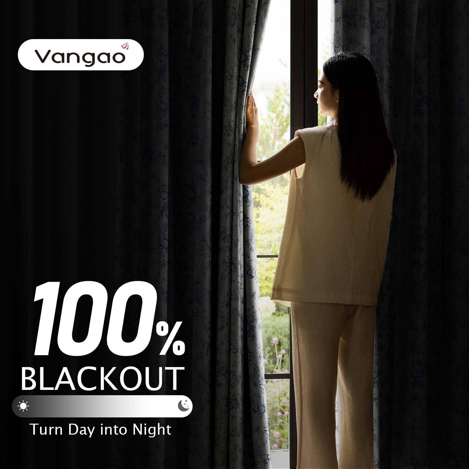 Vangao Blue 100% Blackout Curtains for Bedroom 63 Inch Length, Country Flower Floral Curtains for Living Room Toile Cottagecore Thermal Insulated Window Drapes, 2 Panels Blue and White - Image 4