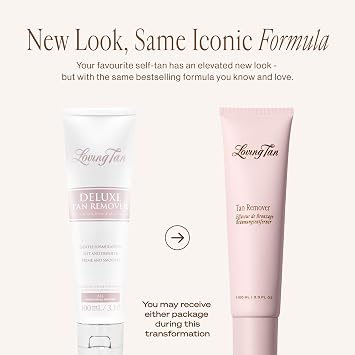 Loving Tan Deluxe Tan Remover Gel - Effective & Gentle Self Tanning Remover, Self Tanner Remover Suited for All Skin Types - Sulphate, Paraben & PEG Free - 3.3 Fl Oz - Packaging May Vary