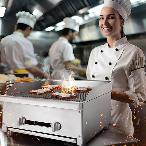 Miniatura 4 de Charbroiler comercial de 24 pulgadas, parrilla de gas naturalpropano resistente con 2 quemadores, 56,000 BTU, equipo de cocina comercial certificado