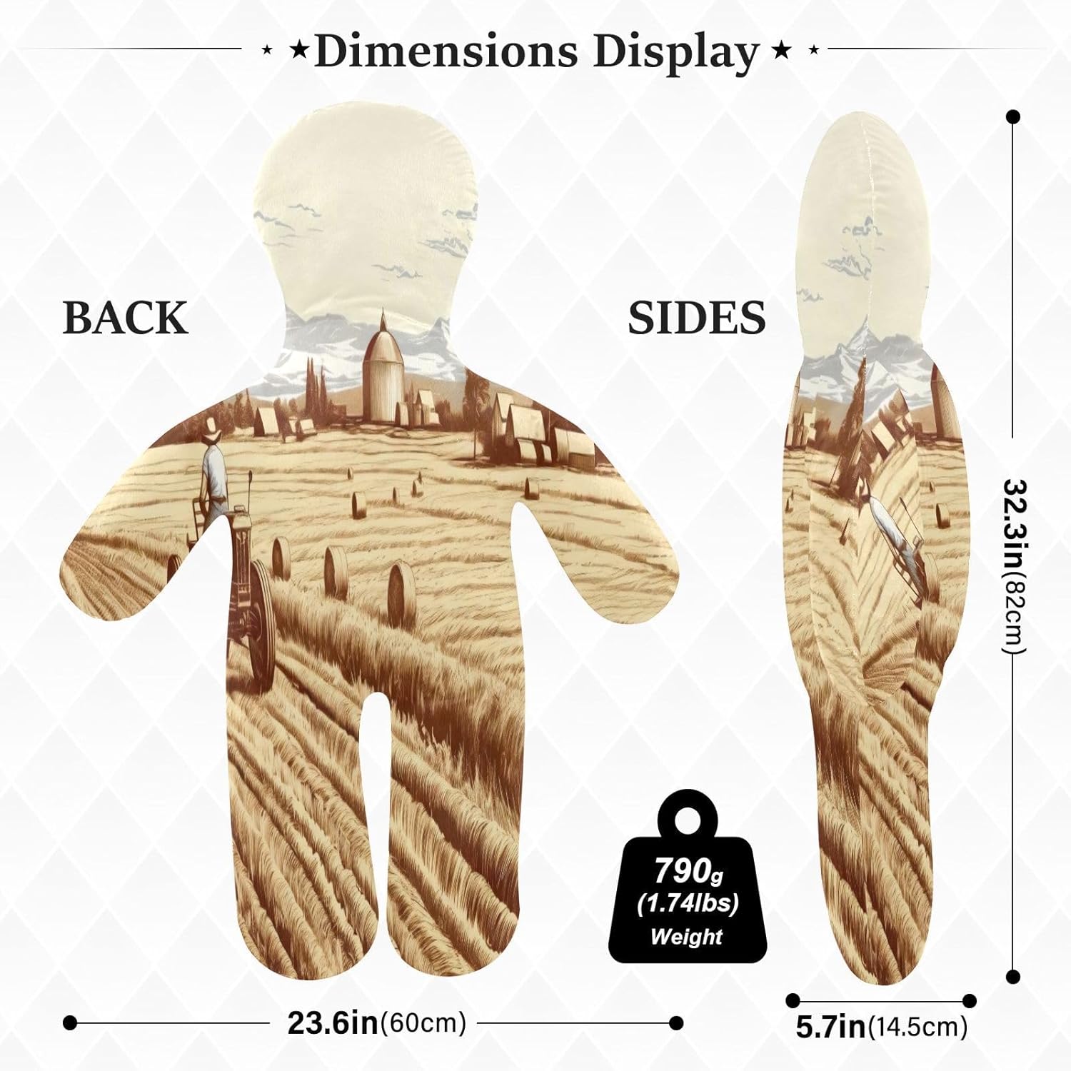 Farmer with Bales Human-Shaped Pillow Soft Body Pillows Washable Velvet Pillows for Anxiety Relief Sleeping Cuddling & Support