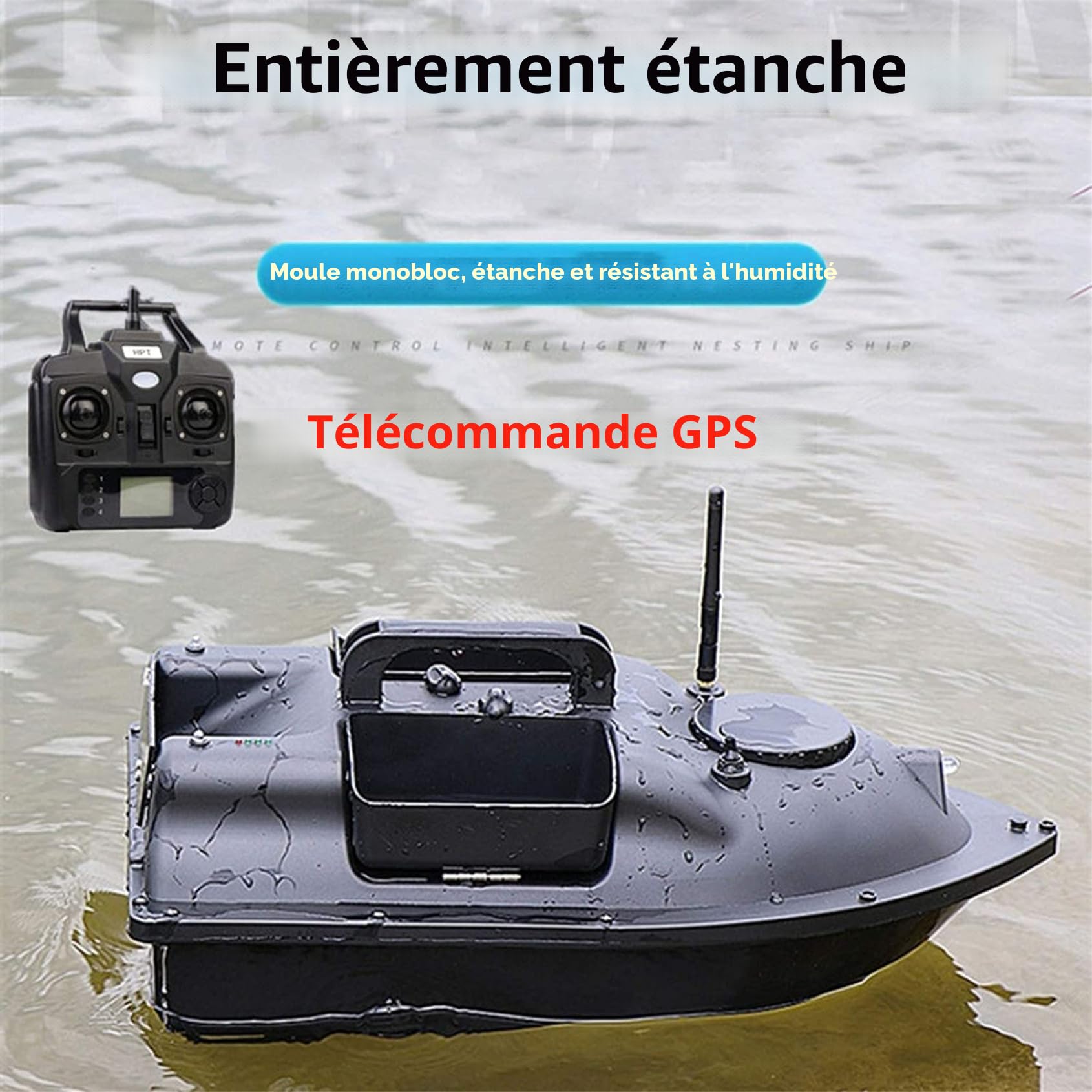 Bateau de pêche, GPS Rc, Bateau d'appâts de croisière GPS, avec Batterie de 12 000 mAh