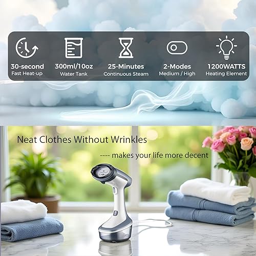 Miniatura 2 de Vaporizador para ropa, 2 modos de plancha de vapor para ropa y removedor de arrugas de tela, calentamiento rápido de 30 segundos, tanque de agua