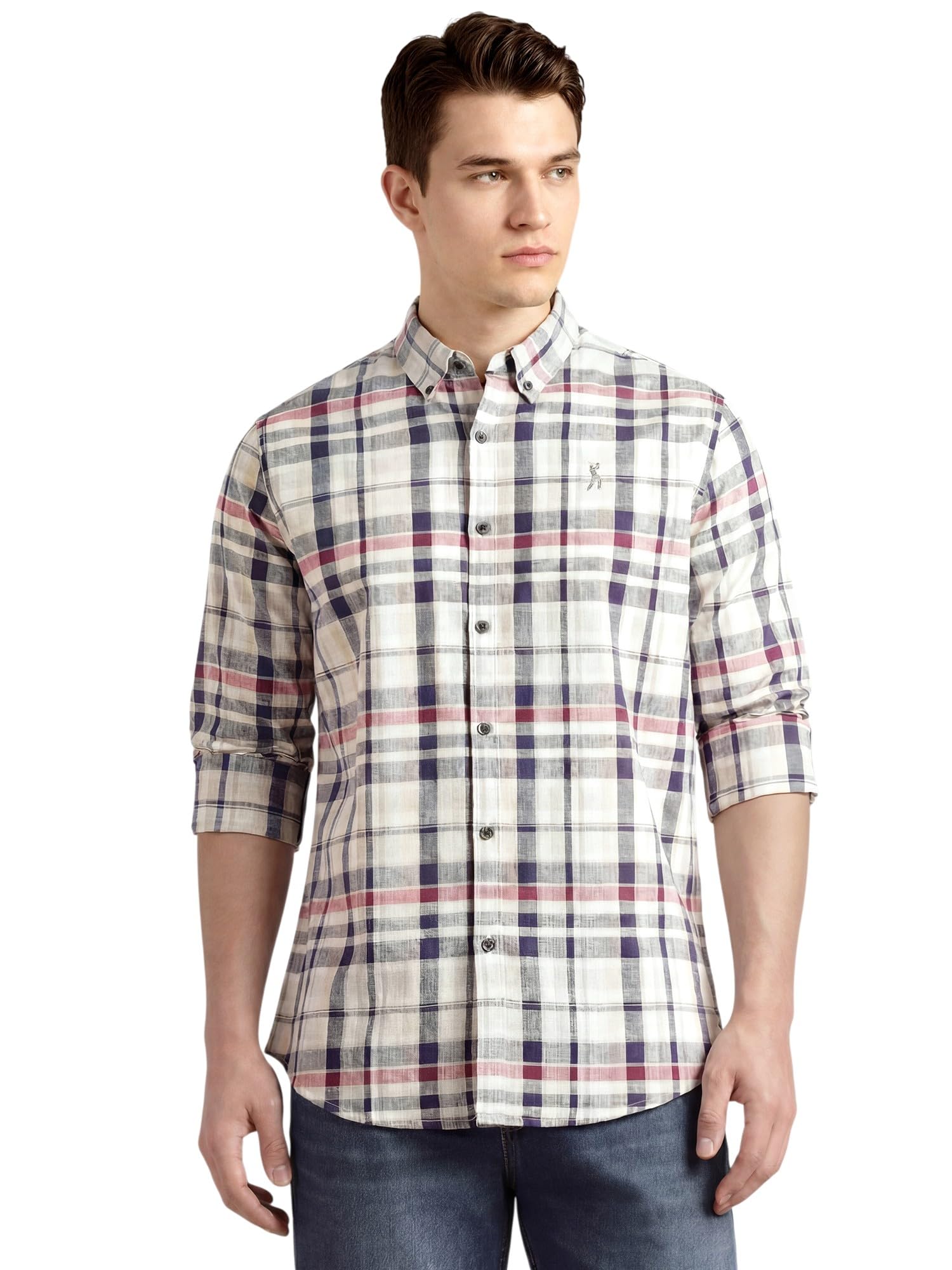 thomas scott Men’s Cricket Club Collection Slim Fit Cotton Linen Plaid Check Shirt | Long Sleeve Button-Down Collar Casual Shirt-picture-31