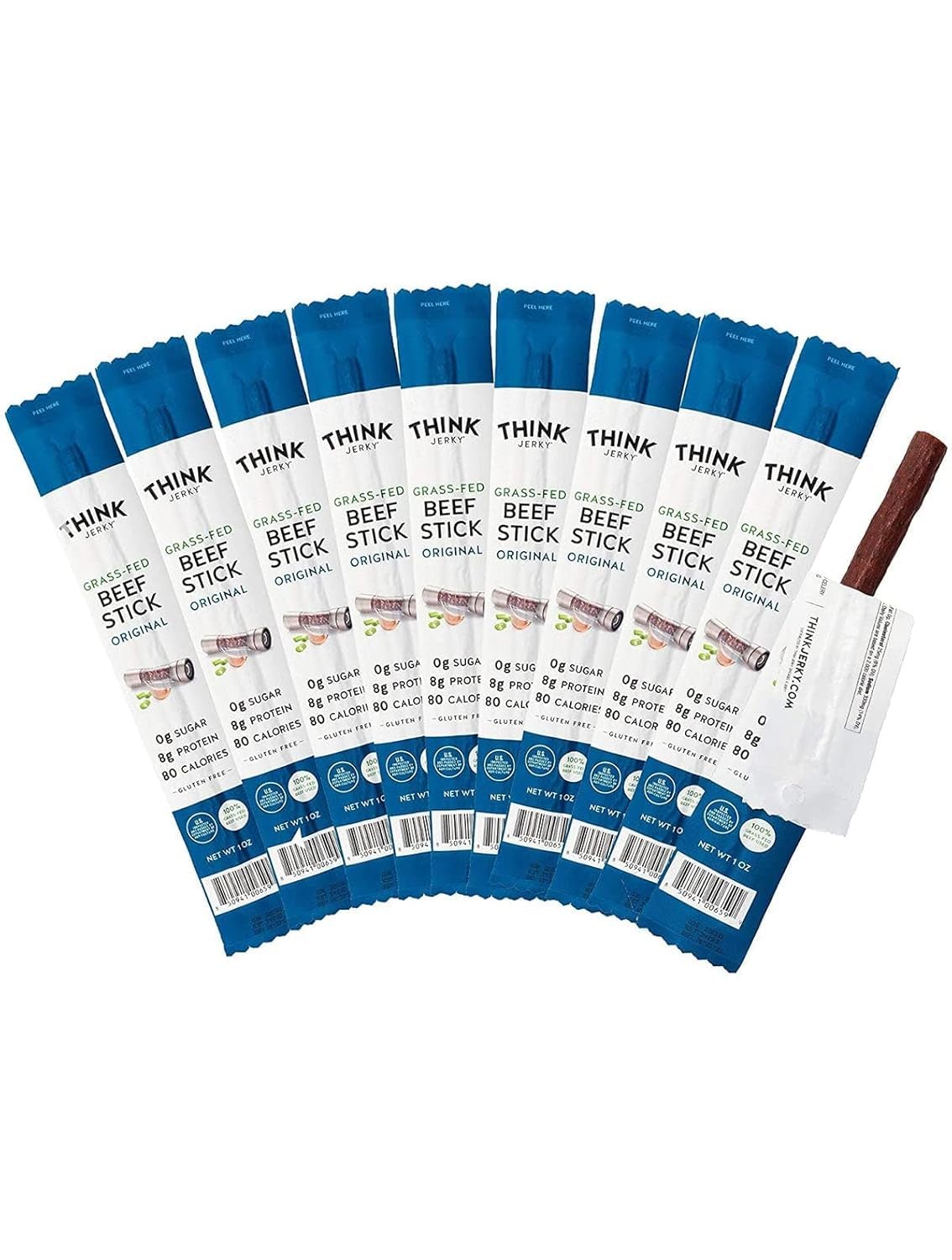 Generic Think Jerky, Original Grass-Fed Beef Sticks (1.0 Ounce Sticks, Pack of 20 Sticks)