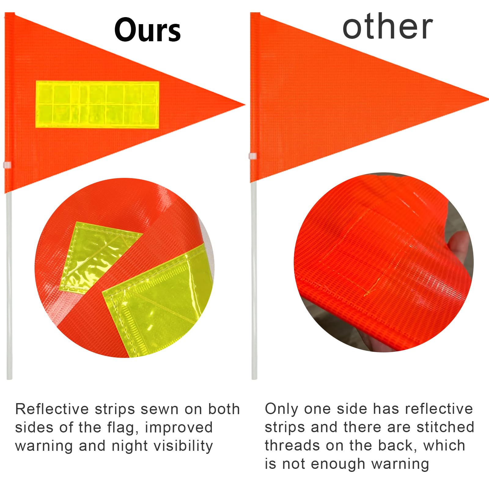 Bandera de seguridad naranja para bicicleta de 6 pies resistente de fibra de vidrio de poliéster impermeable (2 piezas naranja con reflectante)
