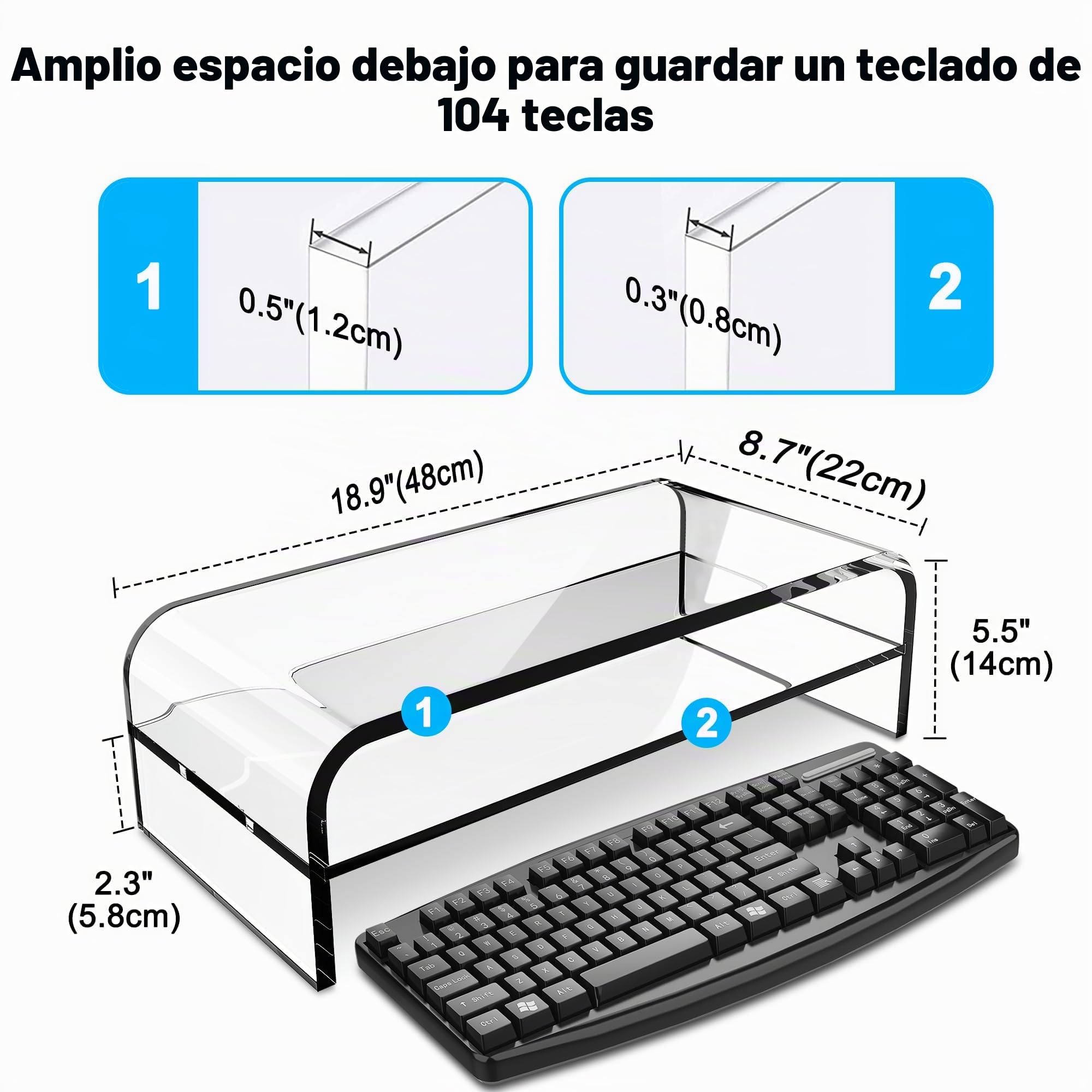 AboveTEK Supporto per Monitor Acrilico a 2 Livelli, Elevatore per Computer per Ufficio Domestico, Supporto da Scrivania Multimonitor da 48cm x 22cm per iMac, Multi-Media, Stampante, Portatile, TV