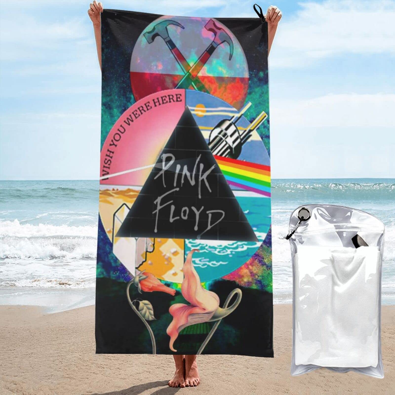 EZKYZTLW Pink Rainbow Floyd Adult Oversized Beach Towel Sandproof Microfiber Woman Beach Towels Quick Dry Lightweight Travel Towels 31.5"X63"