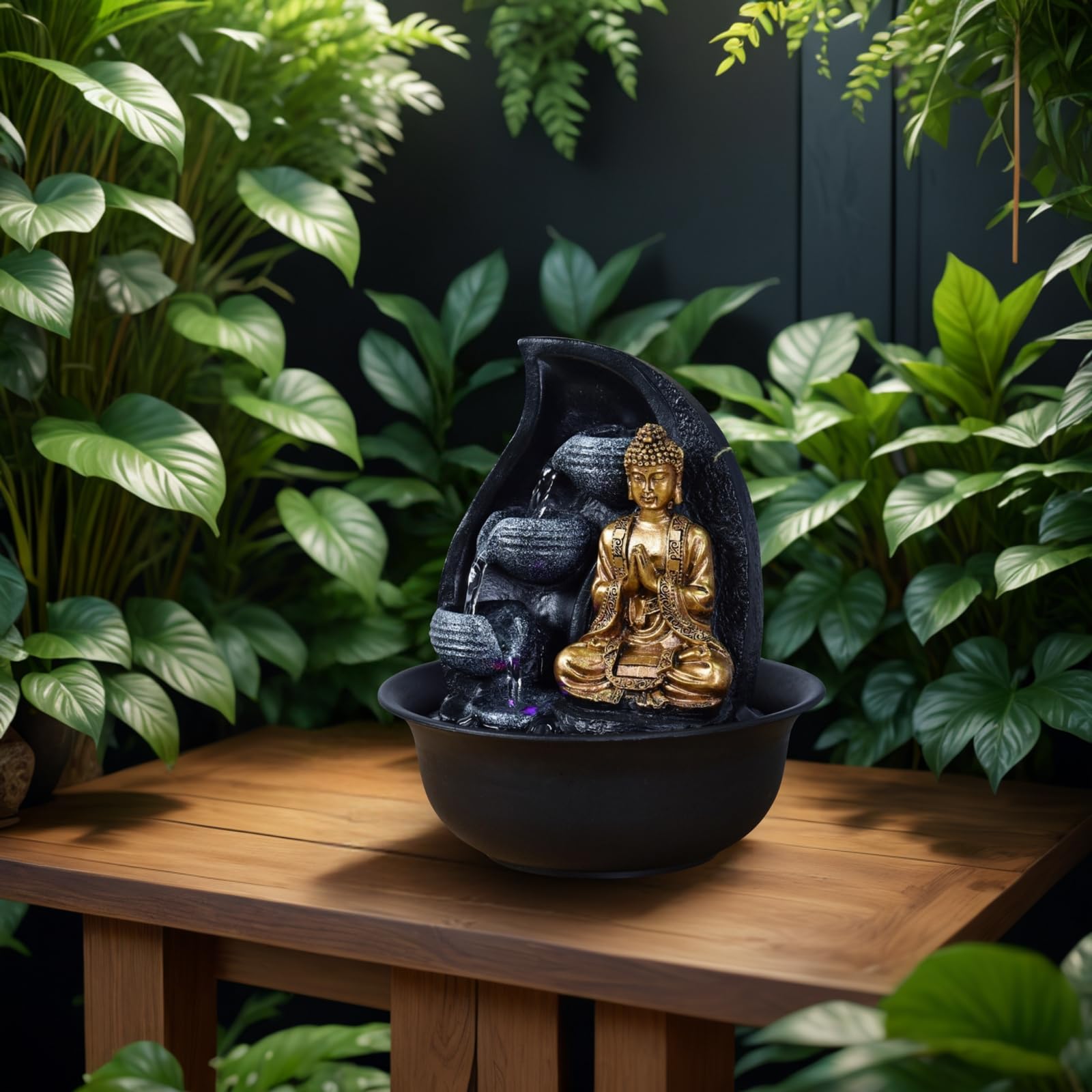 Zen Light Praya - Fuente para Interior con Bomba e iluminación LED,en Resina, Color Dorado