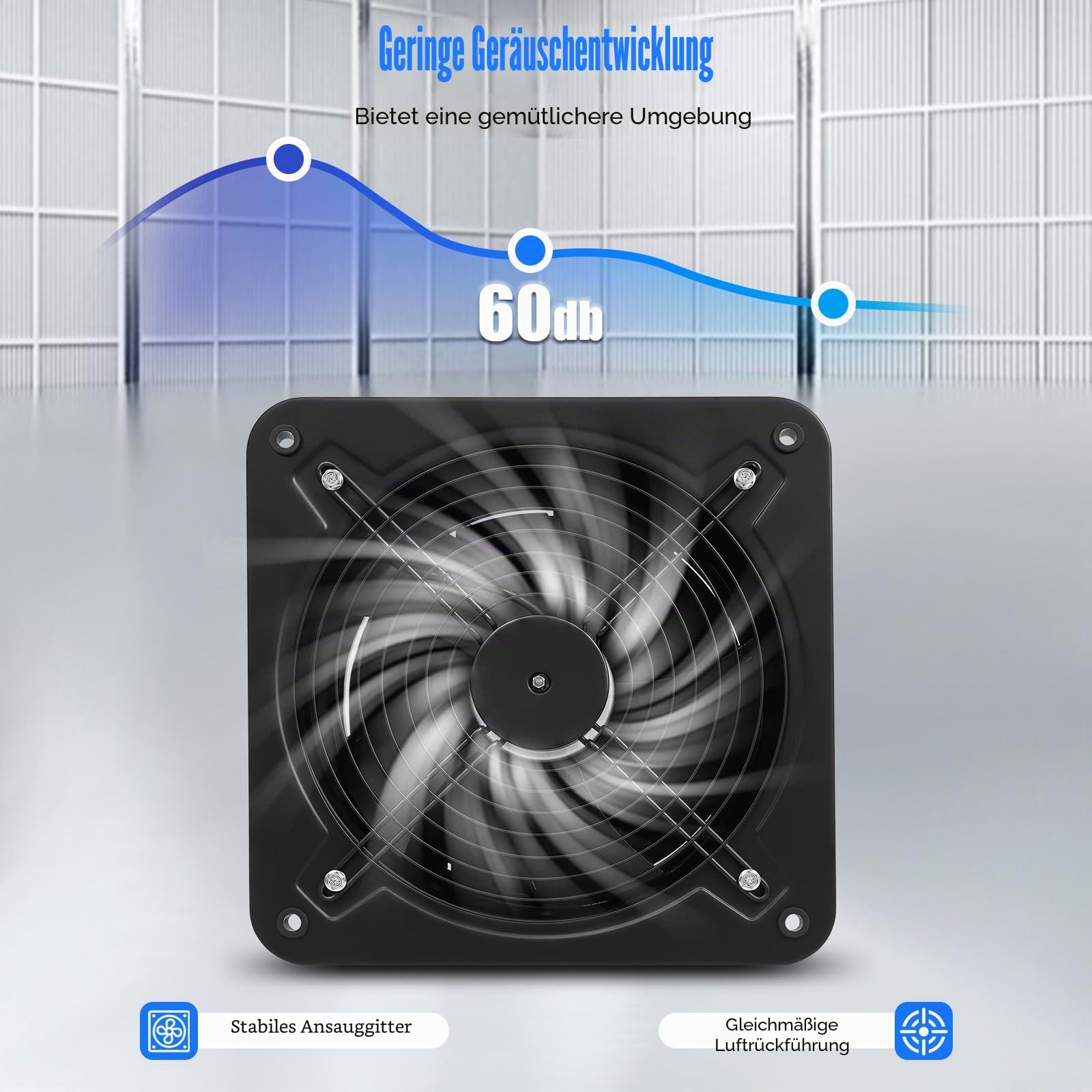 Abluftventilator, 300 mm Axialventilator Wandventilator Leiser Wandabluftventilator 2850 ml/h Rohrlüfter für Hydrokulturen,Belüftung und Abluftgebläse, Lüfter Wand-/Deckenabluftventilator im Badezimme