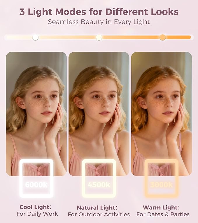 Espejo de Maquillaje con Luz Saliwa, 3 Modos de Luz, Espejo 5X, 360° miniatura 3
