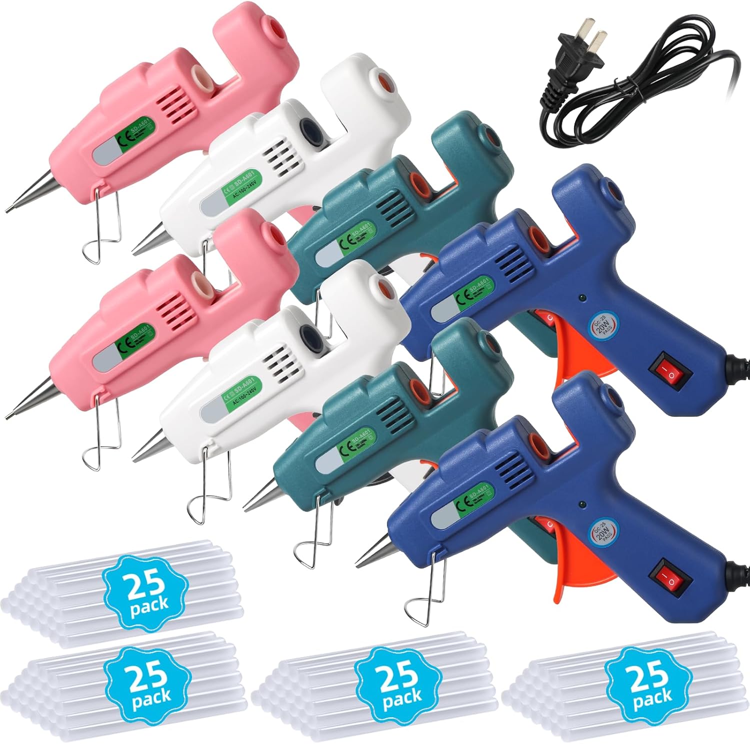 8 Pack Hot Glue Gun Kit with 100 Glue Sticks, 100mm x 7mm, Fast Preheating Hot Melt, Mini Safe High Temp Glue Guns for Kids Crafts, School DIY Projects Quick Home Repairs, Offices (20W)