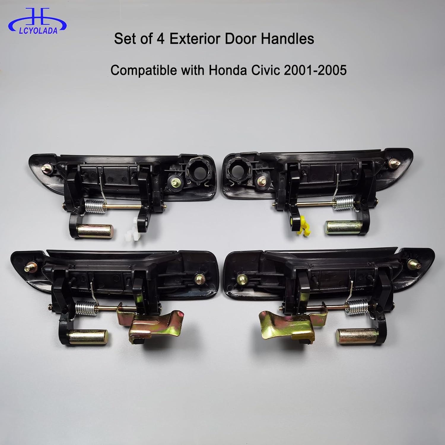 Set of 4 Exterior Door Handles for Honda Civic 2001 2002 2003 2004 2005, Front Rear Driver & Passenger Side Replaces 72140S5DA02 72180S5DA02 72640S5DA01 72680S5DA0, Smooth Black