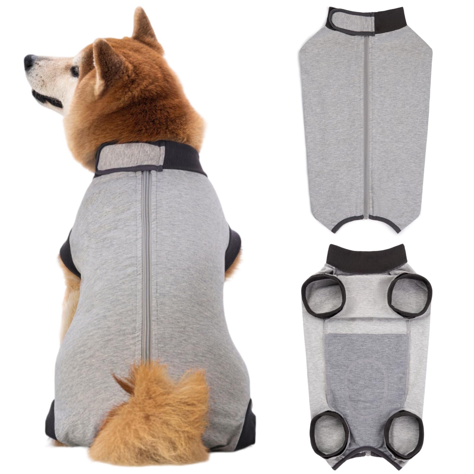 Dog Recovery Suit After Surgery, Abdominal Wound Protection Onesie, Anti-Licking Substitute for E-Collar & Cone, Relieves Anxiety, Easy to Put On, Suitable for Male & Female Dogs (Grey, Medium)