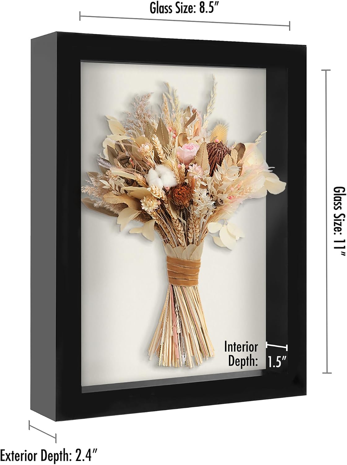 Americanflat 8.5x11 Shadow Box Frame with Shatter-Resistant Glass - Silhouette Collection - Large Shadow Box Display Case for Tabletop and Wall Display - Black with Soft Felt Back