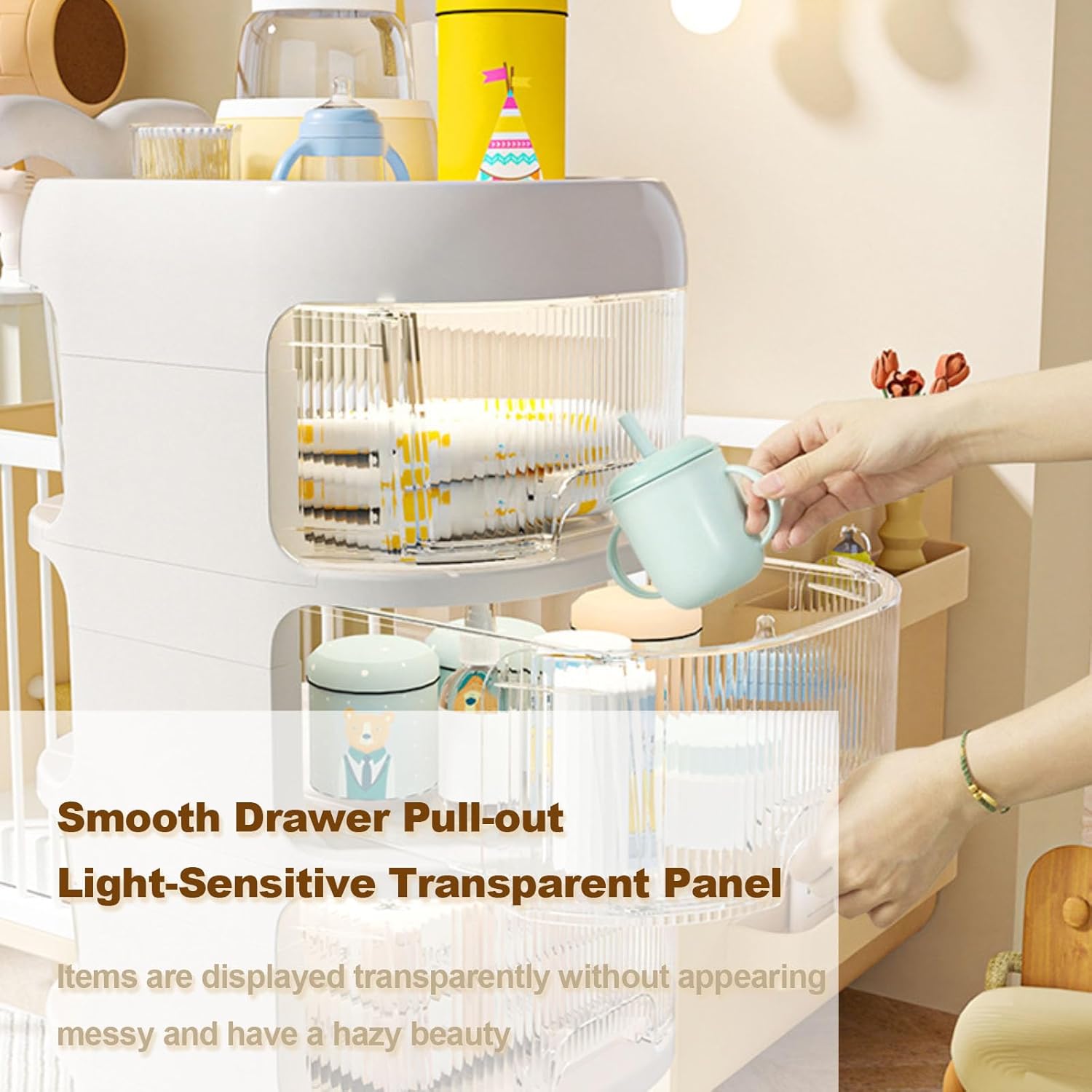 Supplies Shelf Whale Cart, Baby Supplies Organizer, Mobile Snack Storage Rack, Waterproof Freestanding Storage Cabinet, Rolling Utility Cart for Kitchen,Bathroom,Living