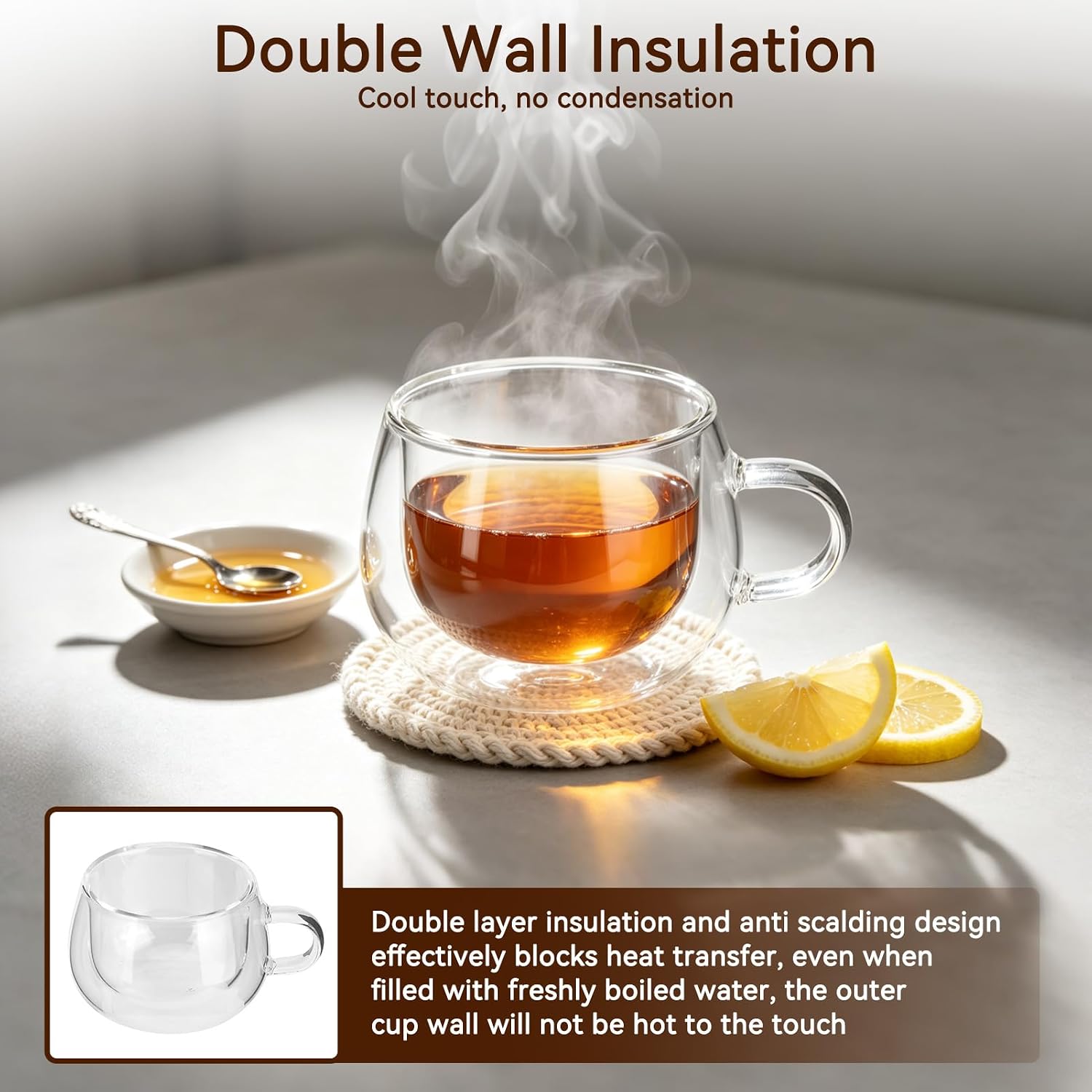Cyrank Double Layer Glass Cup, Double Wall Tall Insulated Tea Cups with Handle Glass Coffee Mugs for Cappuccino Latte Macchiato Tea Coffee 150ml