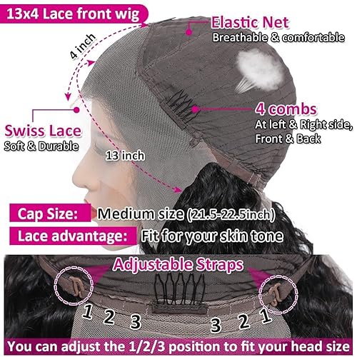 Miniatura 6 de Qangelabeauty Peluca de cabello humano ondulado profundo de 32 pulgadas con encaje frontal de 13 x 4 pulgadas pelucas rizadas para mujeres negras