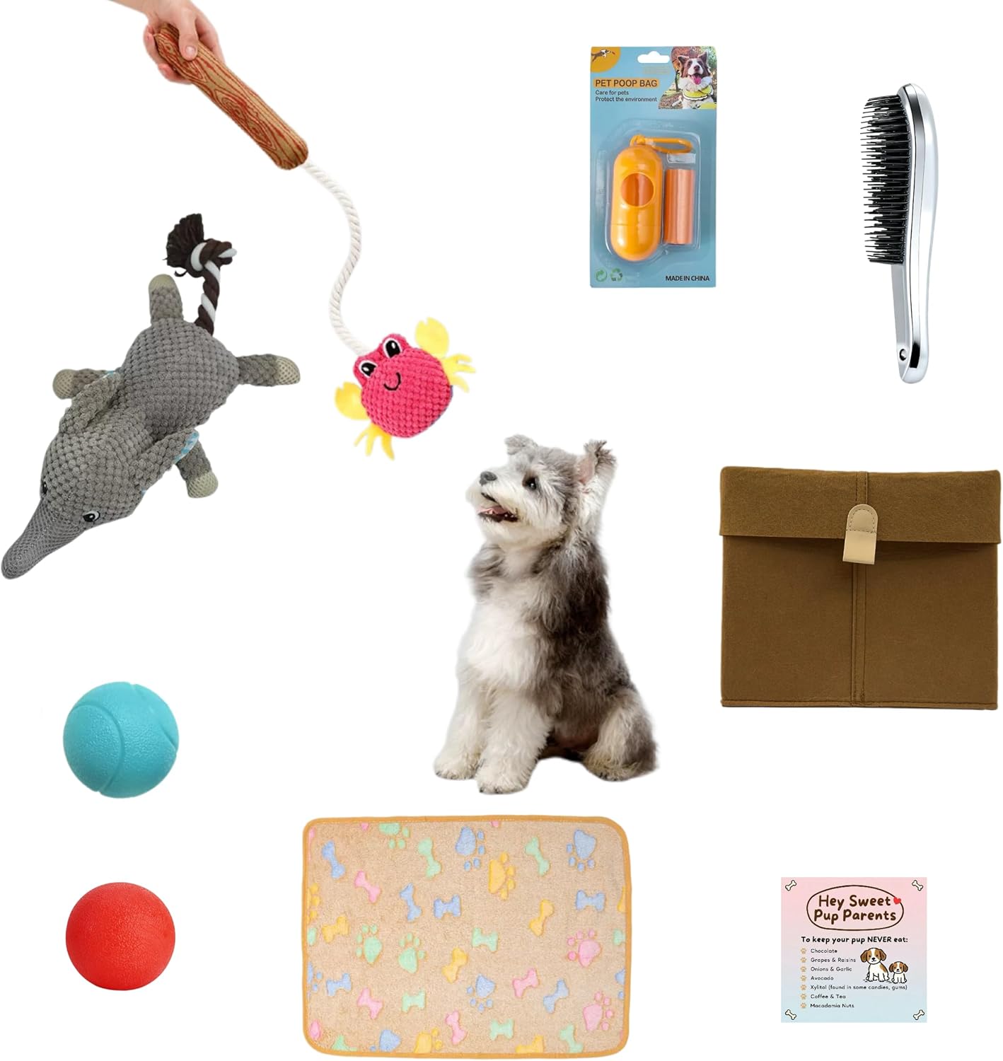 Premium Puppy Welcome Kit 8-in-1 New Dog Gift Basket with Blanket, Interactive Toys & Grooming Brush- Perfect Dog Adoption Gift and Birthday Gift for Small to Medium Dogs