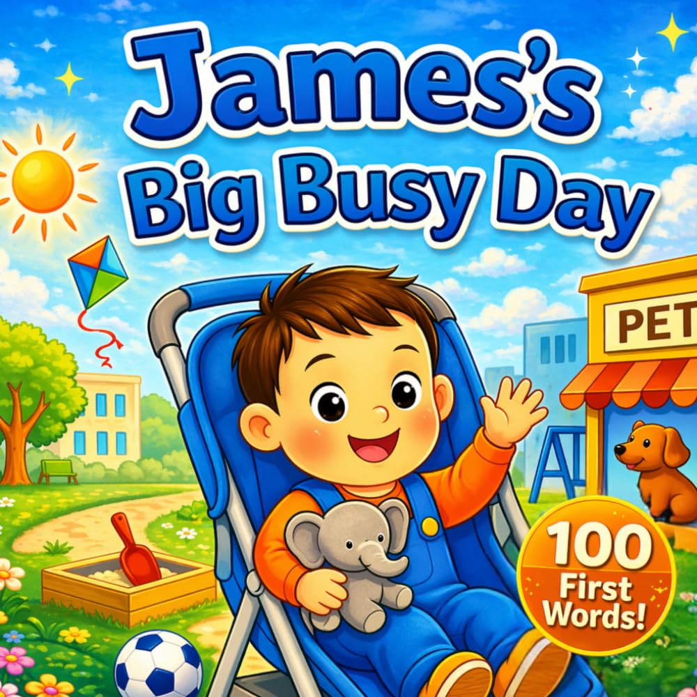 James’s Big Busy Day: A Personalized 100 First Words Book for Toddlers (Three Hearts Personalized Baby Name Books (JAMES))
