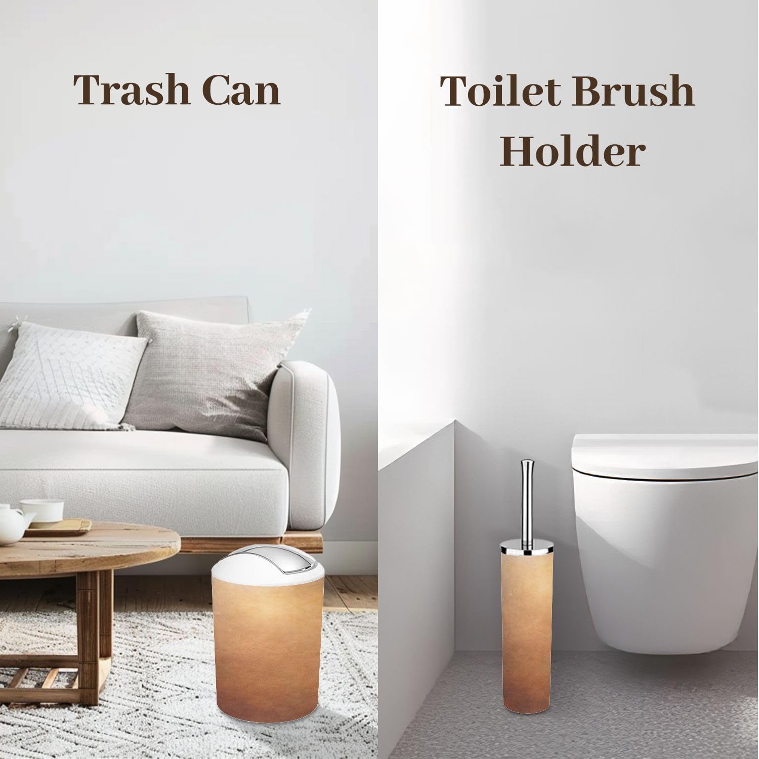Bathroom Accessory Set 6PCS Vintage Bronze Copper Plate Non Ferrous Metal Sheet as Trash Can, Soap Dispenser, Toothbrush Holder, Toothbrush Cup, Toilet Brush Holder, Soap Dish for Gifts