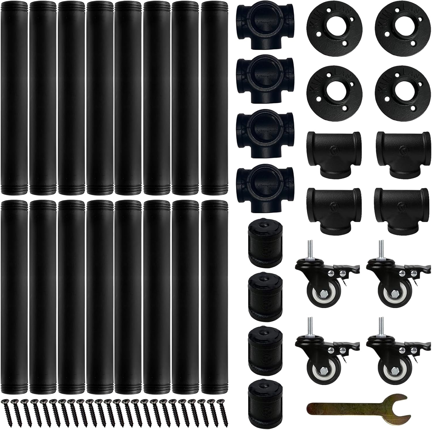 Industrial Pipe Furniture Leg Set with Wheels- Black Rustic Metal Legs Suitable for Coffee Tables, End Tables, Desks, and DIY Furniture Projects,H38 x W28