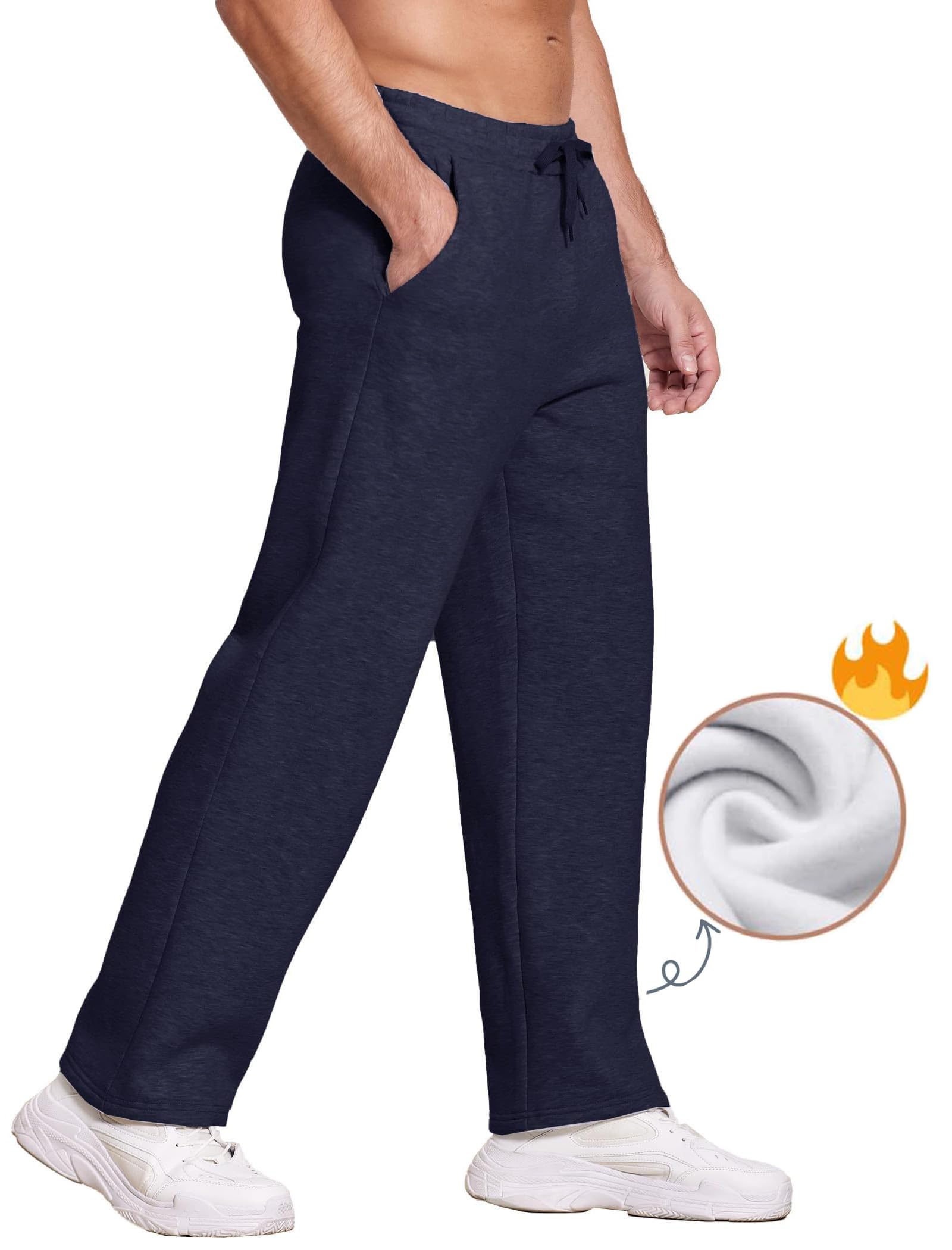 PINSPARK Pantaloni da jogging da uomo in cotone, pantaloni sportivi Baggy, invernali, termici | Pantaloni da allenamento in pile, con calda imbottitura, con tasche, per jogging, fitness, allenamento, tempo libero