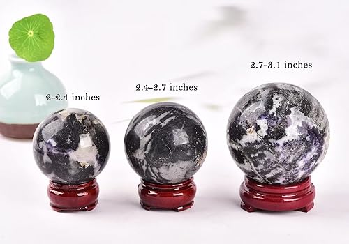Miniatura 3 de AMOYSTONE Bola de cristal de la esfera del cuarzo natural de la cebra púrpura de la bola de piedra con la base de