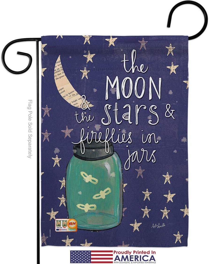 Moon Stars Fireflies Jars Garden Flag Set Wall Holder Sweet Life Expression Spiritual Hope Love Wisdom Support Emotion Postive Small Gift Yard House Banner Made In USA 13 X 18.5