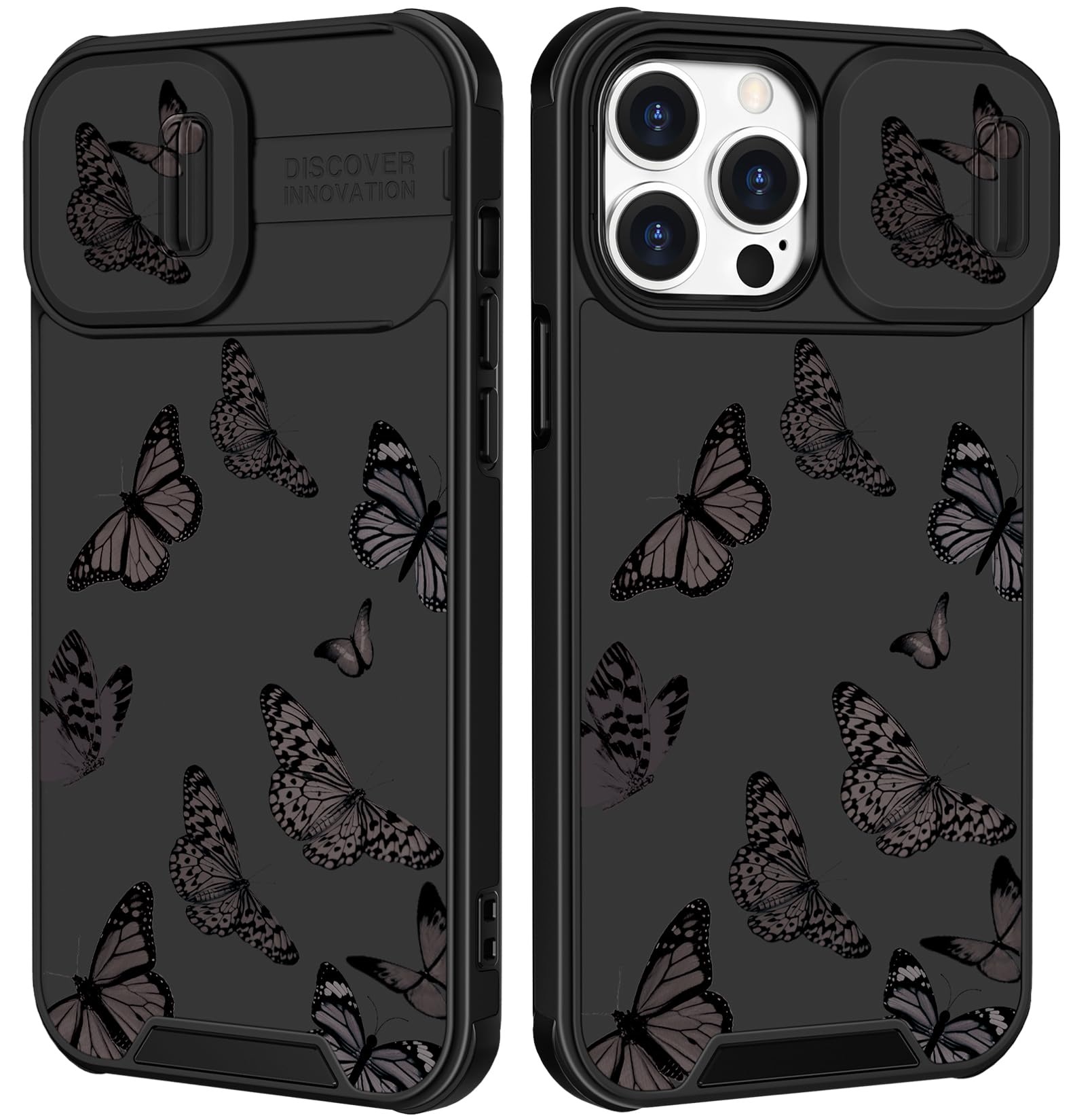 Funermei (2in1 for iPhone 12 Pro Max Case for Women Butterfly Cute Girls Phone Cover Girly Pretty Aesthetic Black Butterfly Design with Camera Cover Funda for Apple for iPhone 12 Pro Max Case