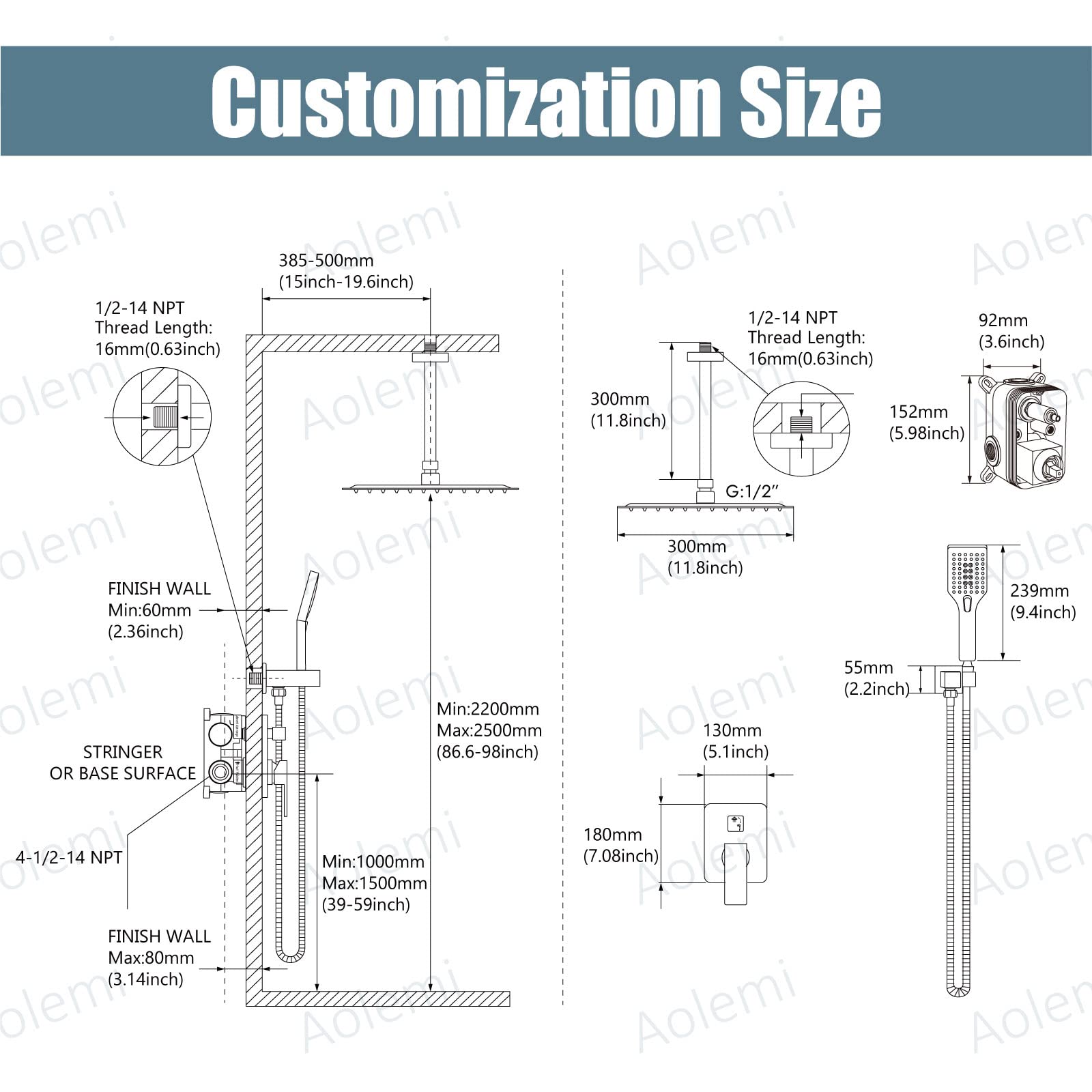 Aolemi 12 Inch Oil Rubbed Bronze Shower System Ceiling Mount Rain ...