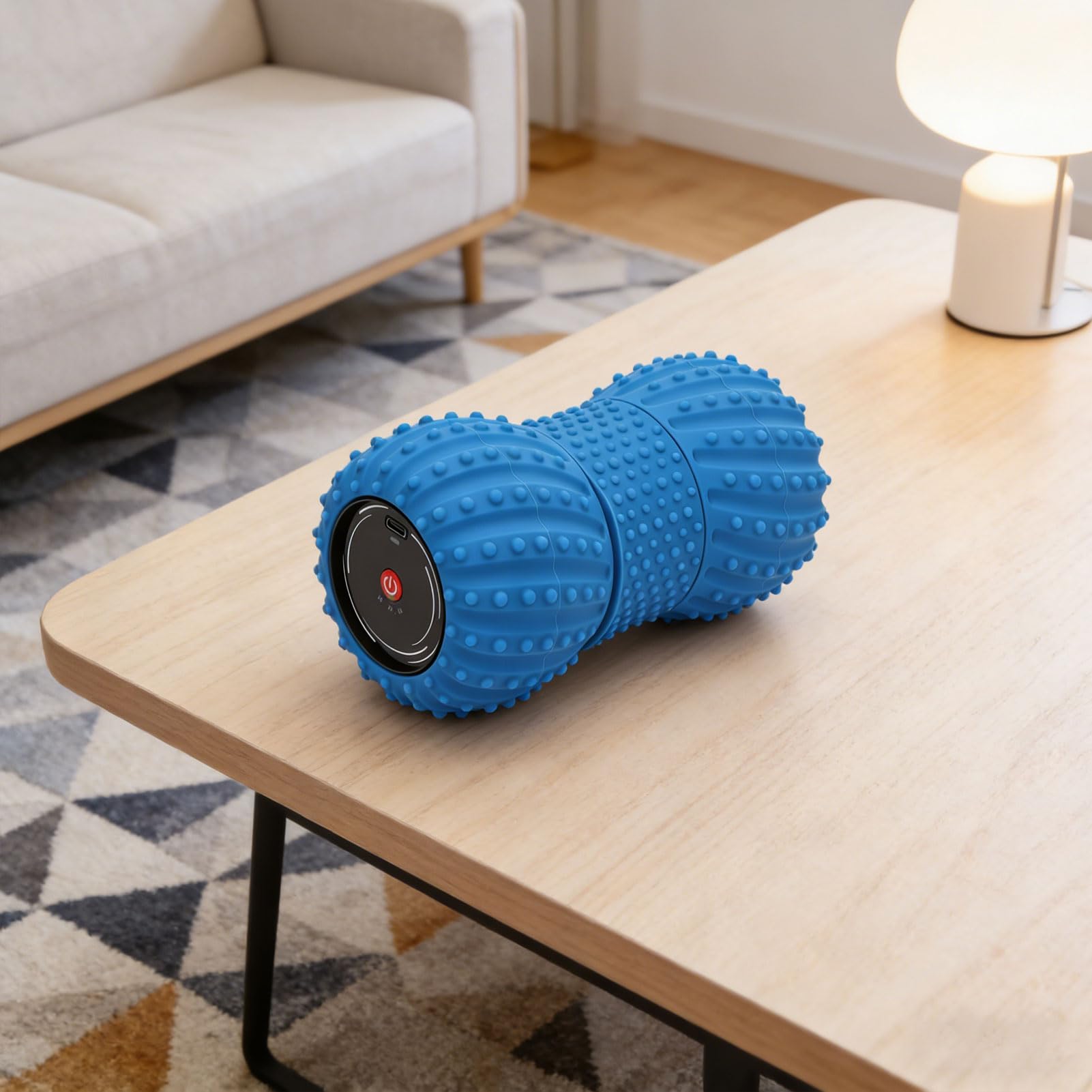 SIXRUN Bola de Masaje Eléctrica Cacahuete, Rodillo de Yoga Columna de Yoga con de Sonido Incorporado para Masaje de Tejidos Profundos Liberación Miofascial. (BLUE)