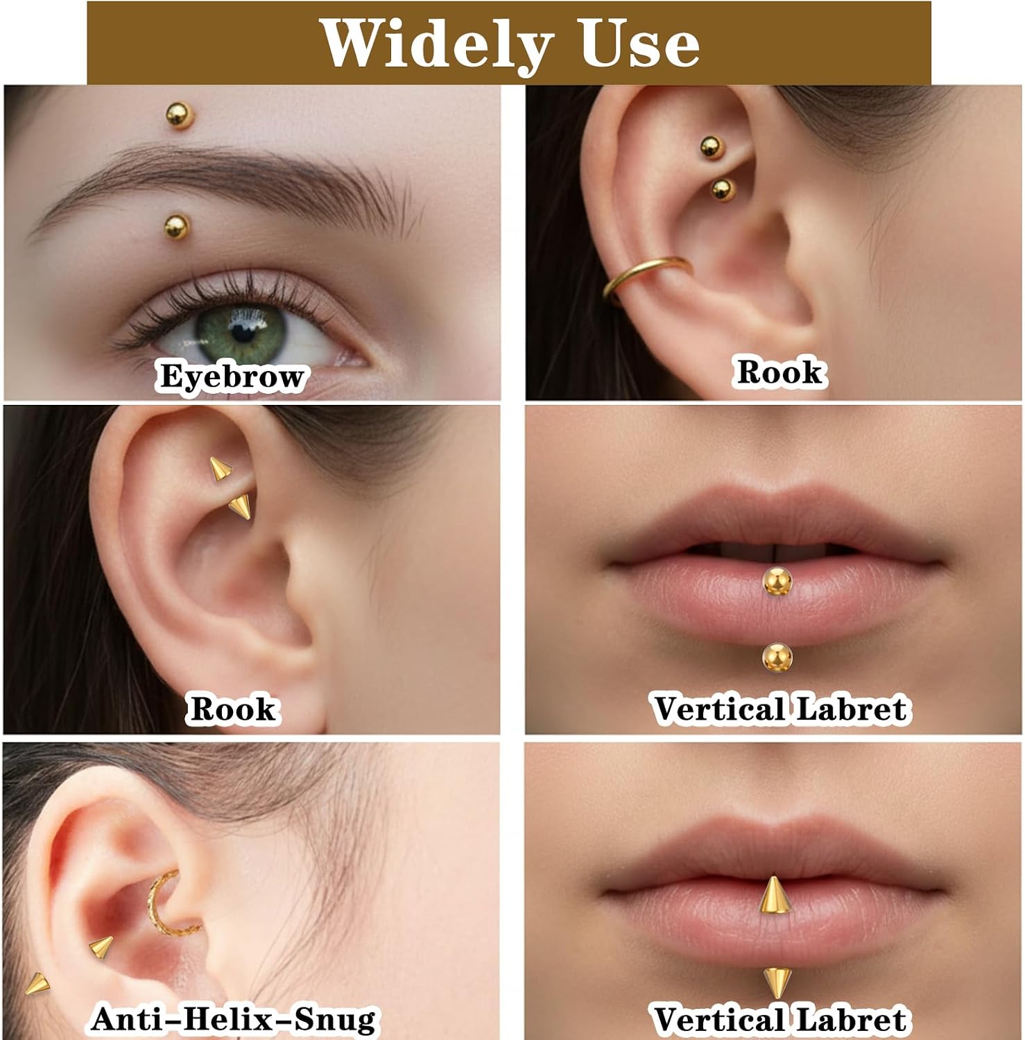 Yolev 8 Pcs Eyebrow Piercing Jewelry Gold, Vertical Labret Lip Jewelry 16g