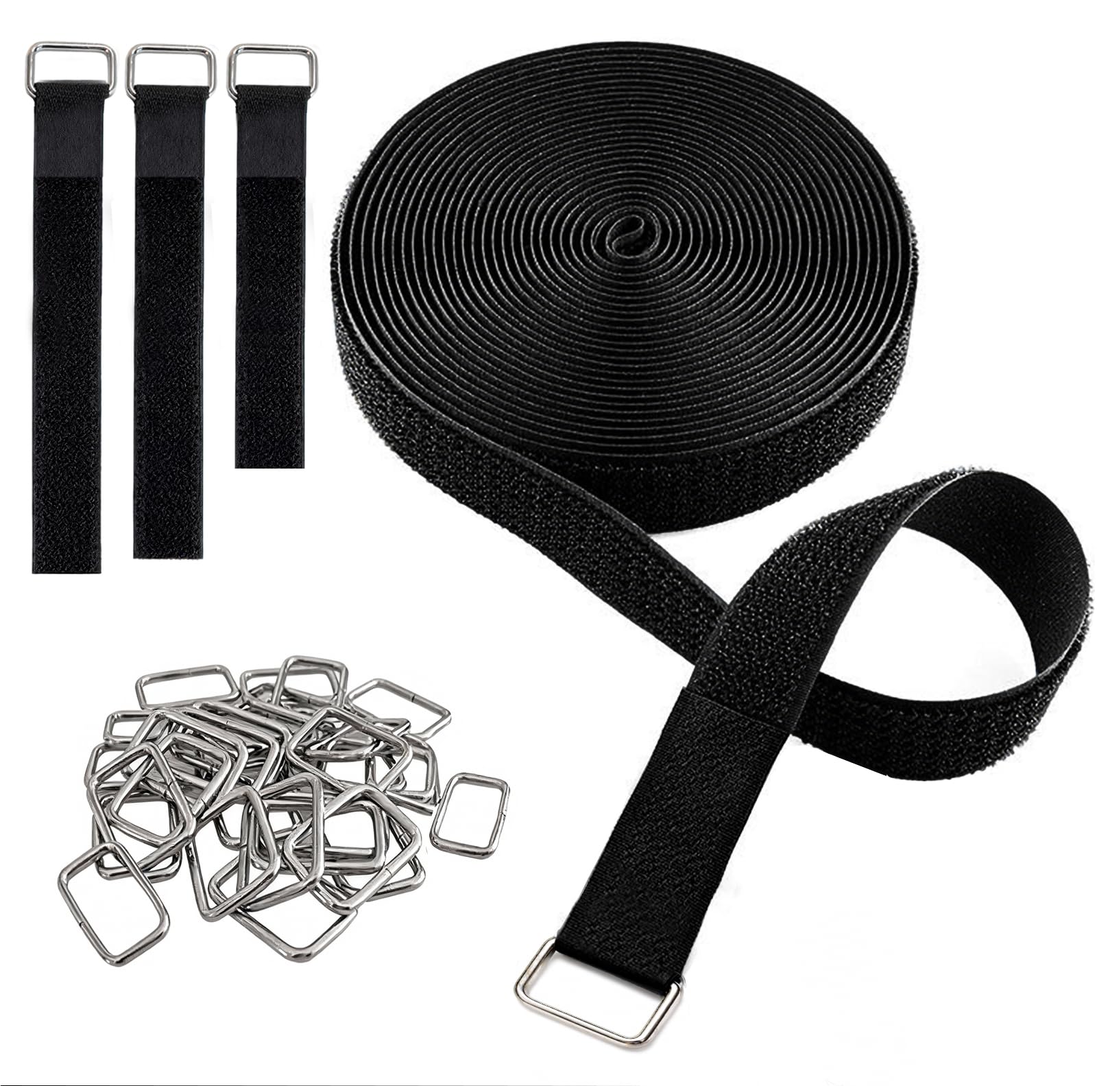 BAOWUABJ 10m Reusable Cable Ties, Hook and Loop Tape with 50 Metal Buckles
