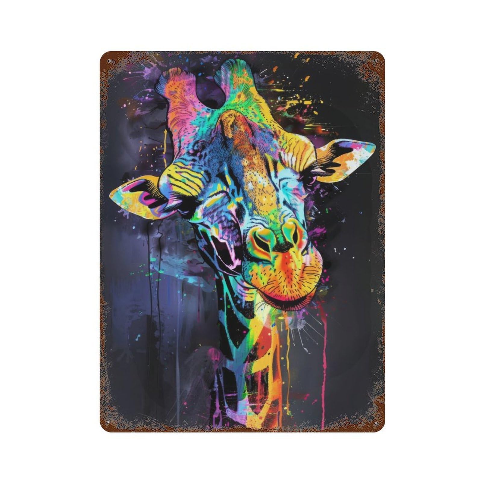 Giraffe Popart Painting Vintage Rust Metal Sign 15.7"x11.8", Classic Wall Plaque for Basement, Hobby Room And Garage Decor