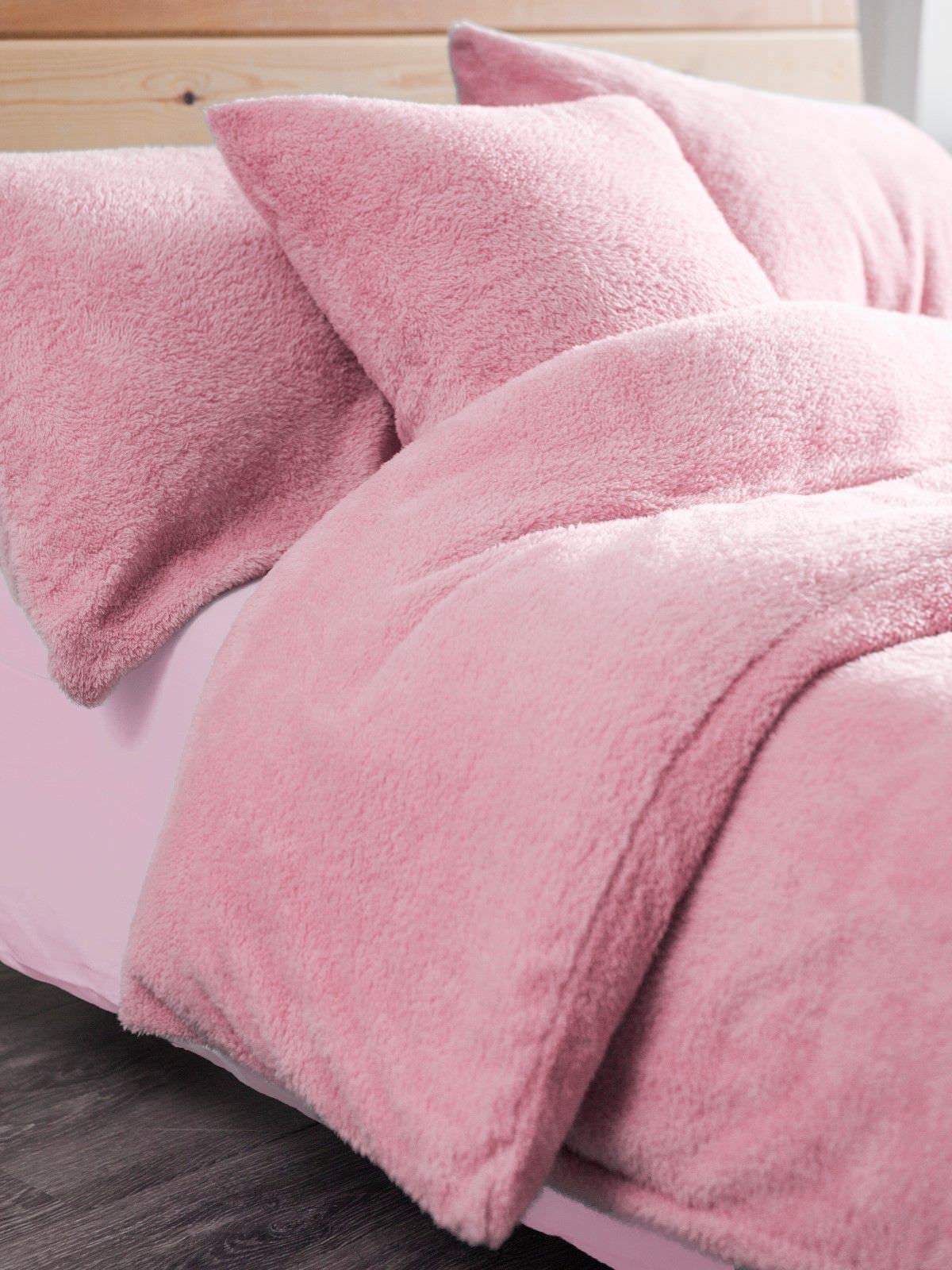 EXQUIZIT HOME Fleece Duvet Quilt Cover Bedding Set With Matching Pillowcase Teddy Fleece Warm and Cosy Pink Double Only
