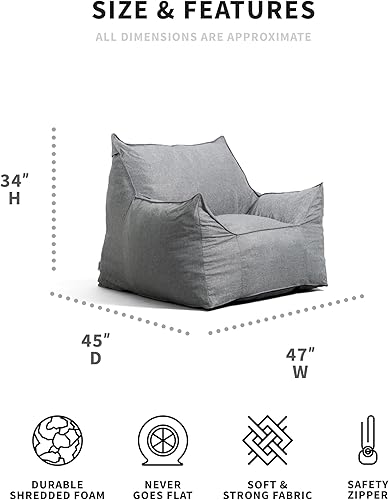 Miniatura 16 de Big Joe Imperial Lounger - Sillón puff relleno de espuma con funda extraíble, Unión azul pacífico, poliéster tejido duradero, 4 pies de grande Unión