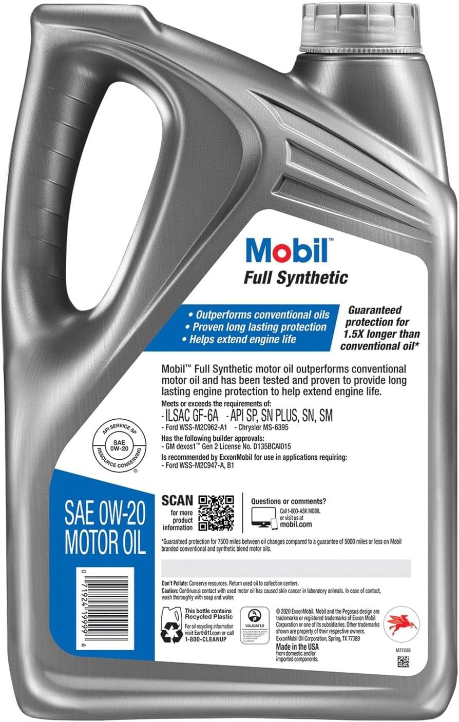 Mobil Full Synthetic Motor Oil 0W-20, 5 Quart