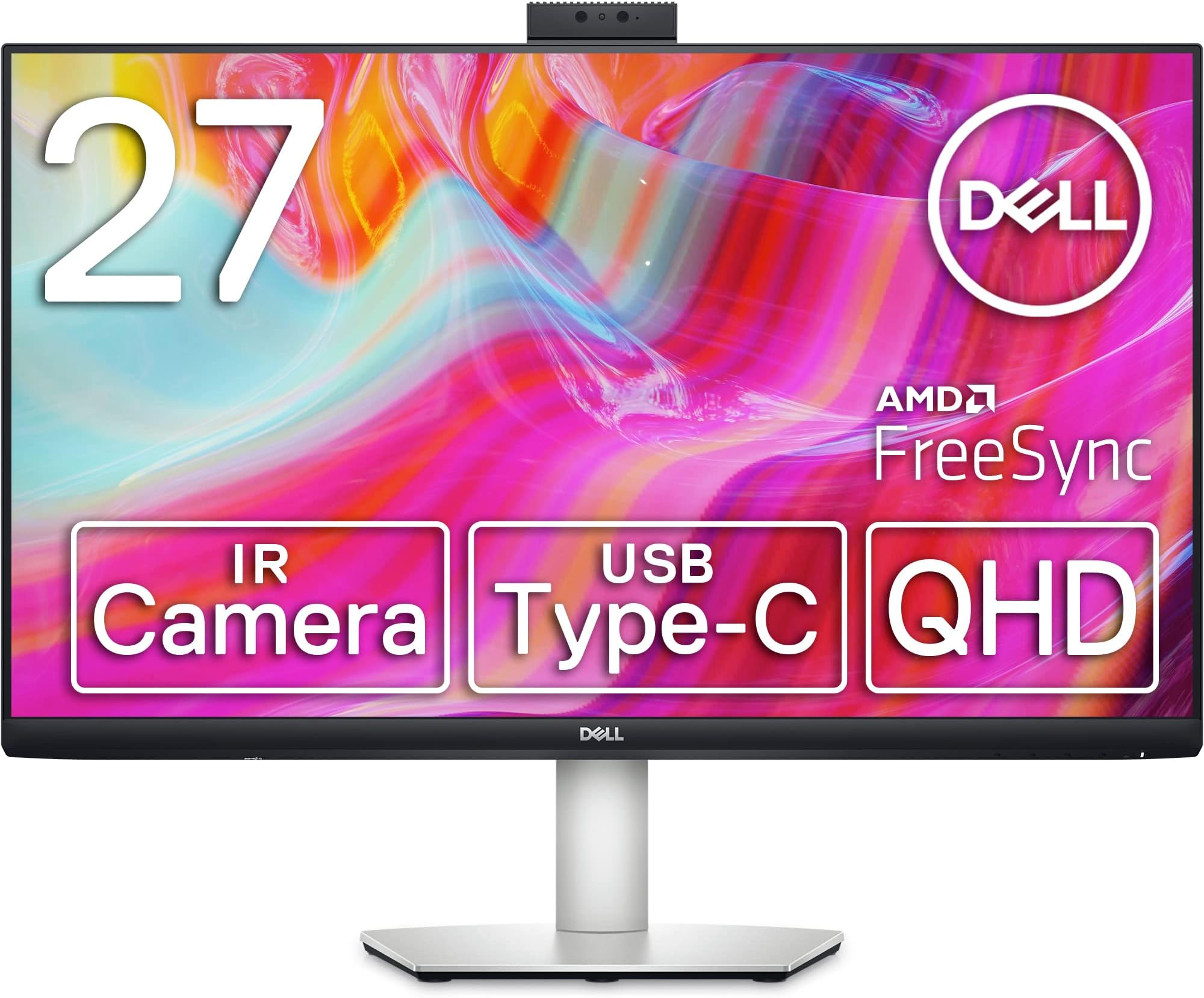 Dell S2722DZ 27 inch Work From Home -Monitor, Video Conferencing Features - Built-In -Camera, Noise-Cancelling Dual Microphones, USB-C connectivity, 16:09 Aspect Ratio, 4ms Response Time, QHD - Silver
