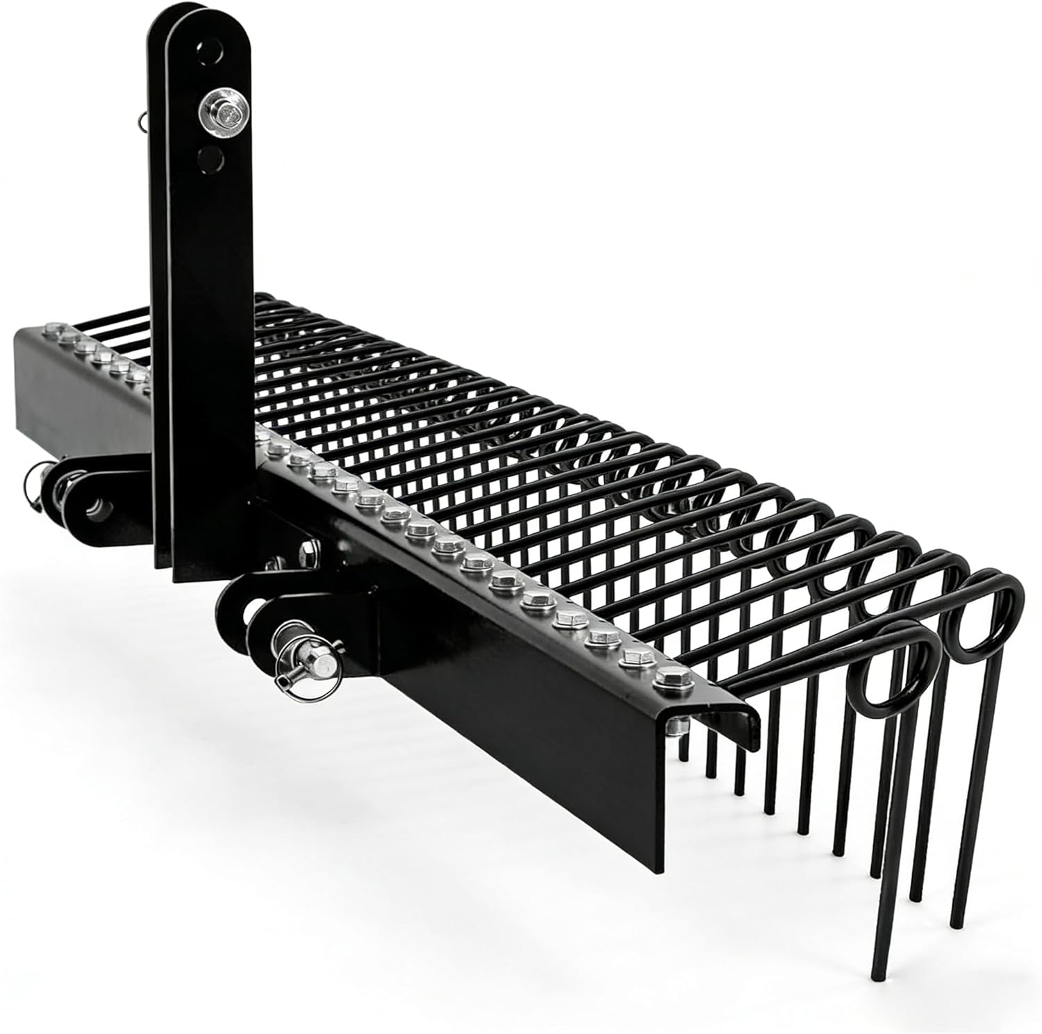 Professional 60-Inch Pine Straw Rake - 5ft Tow-Behind Landscape Rake with 26 Heat-Treated Spring Steel Tines - 3-Point Hitch Category 0 & 1 Attachment for Kubota, Massey, New Holland Tractors