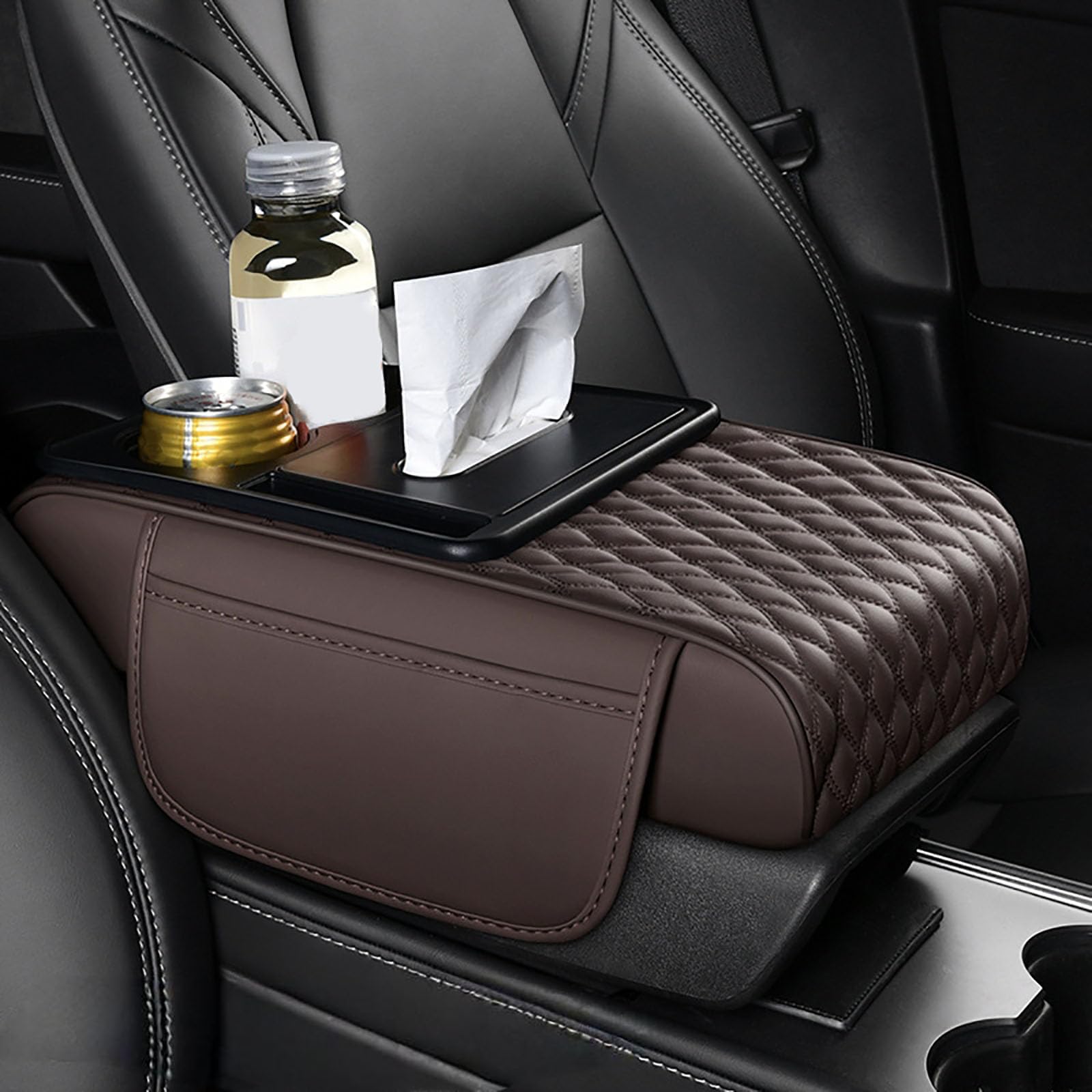 Coussin d'accoudoir de Console Centrale Automatique pour Life III Logo Today Urban EV Concept Z,Coussin d'accoudoir en Cuir PU,Coussin de Hauteur,Brown